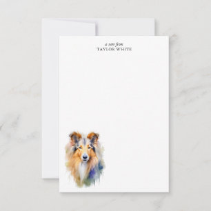 Cartão De Notas Watercolor Rough Collie Personalizado Obrigado