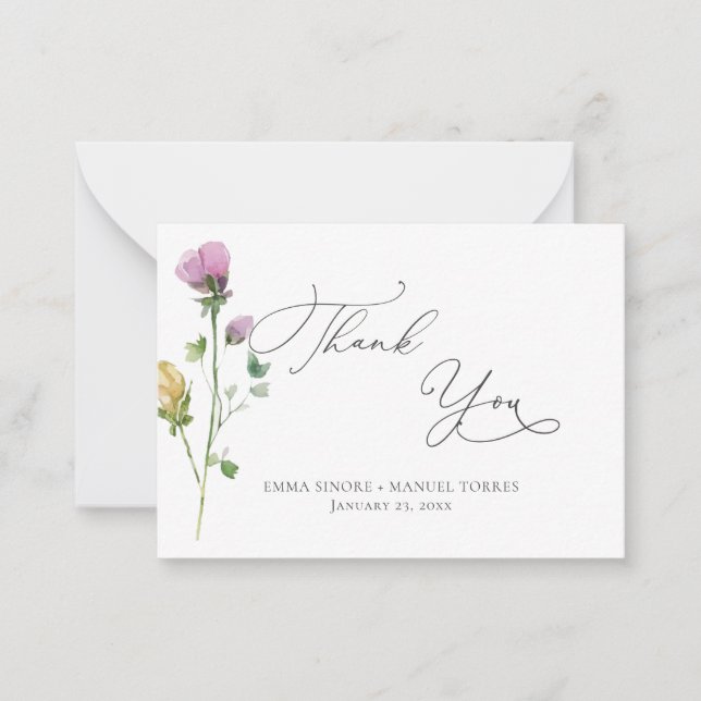 Cartão De Notas Watercolor Rustic Garden Roses Thank You (Frente)