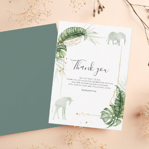 Cartão De Notas Watercolor Safari Animais Chá de fraldas Obrigado