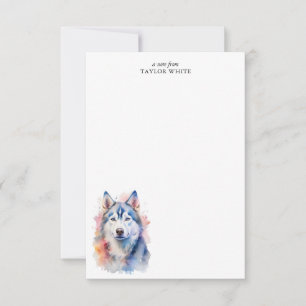 Cartão De Notas Watercolor Siberian Husky Dog Custom Obrigado