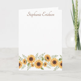 Cartão De Notas Watercolor Sunflower Personalized Stationery