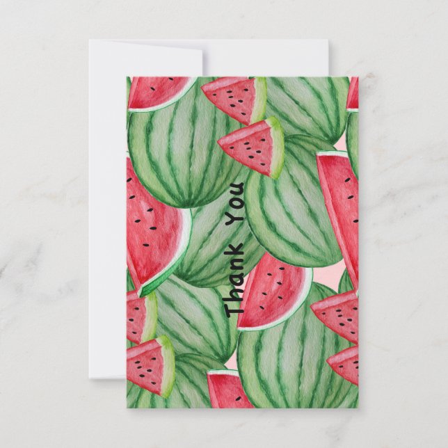 Cartão De Notas Watercolor Watermelle Obrigado (Frente)