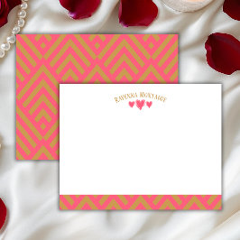 Cartão De Notas Watermelon Pink Chic Hearts Striped Fans Note Card