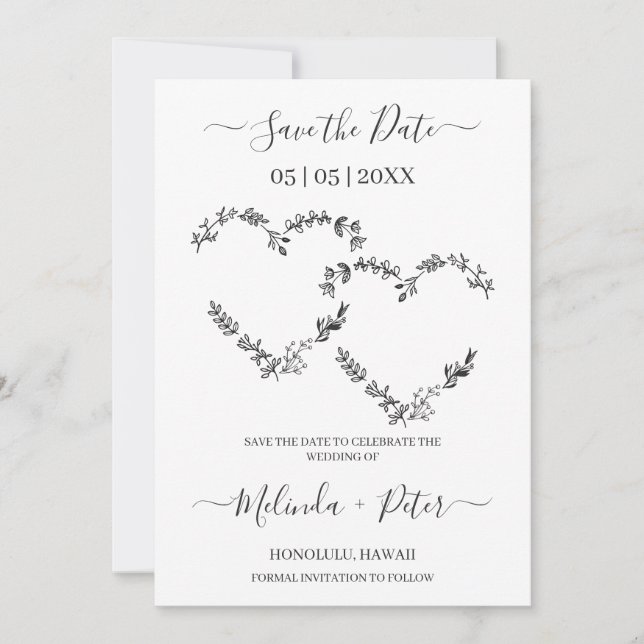 Cartão De Notas Wedding Two Wildflowers Hearts for Wedding (Frente)