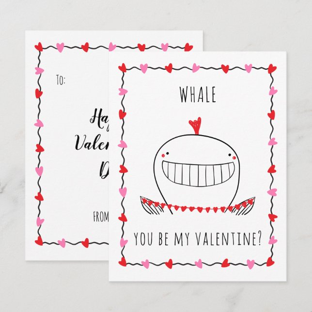 Cartão De Notas Whale You be My Valentine Funny Valentine's Day (Frente/Verso)