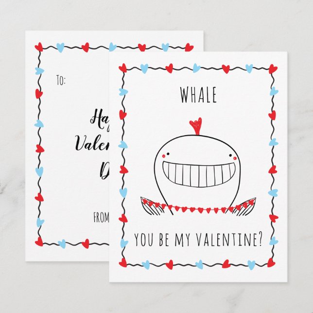 Cartão De Notas Whale You be My Valentine Funny Valentine's Day (Frente/Verso)