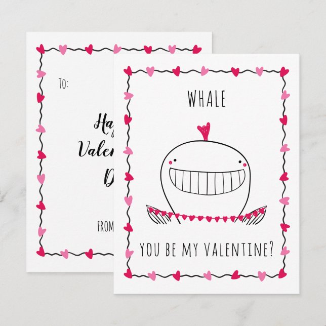 Cartão De Notas Whale You be My Valentine Funny Valentine's Day (Frente/Verso)