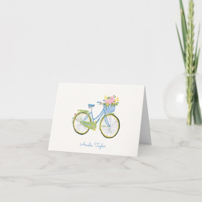 Cartão De Notas Whimsical Bicycle Illustration Personalized Name (Frente)