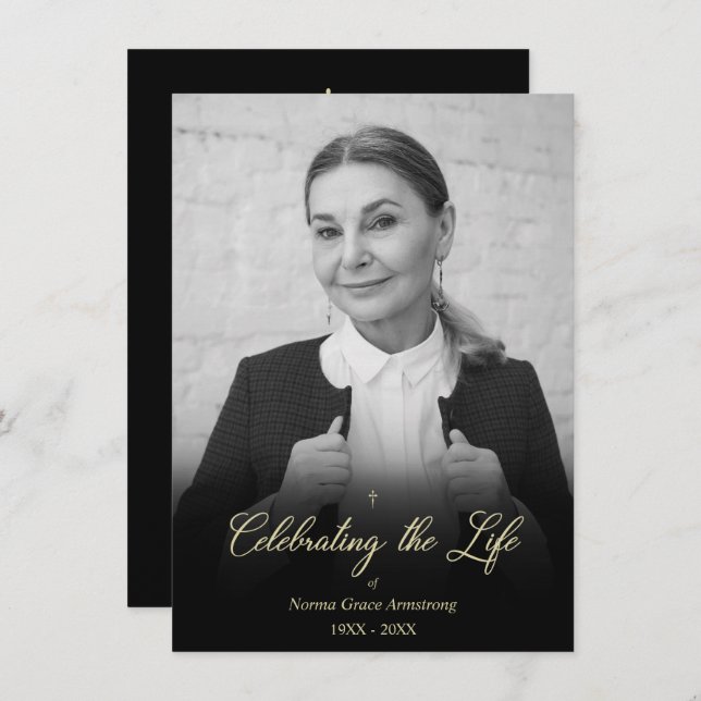 Cartão De Notas Whimsical Celebrating the Life Photo Funeral (Frente/Verso)