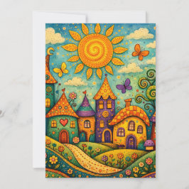 Cartão De Notas Whimsical Fairy Tale Village Colorful Canvas Art