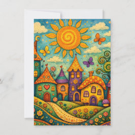 Cartão De Notas Whimsical Fairy Tale Village Colorful Canvas Art