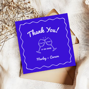 Cartão De Notas Whimsical Hand Desenhou Casamento Real Azul Obriga