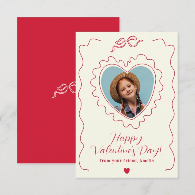 Cartão De Notas Whimsical Heart Photo Bow Frame Love Valentines (Frente/Verso)