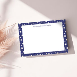 Cartão De Notas Whimsical White Stars Dark Blue Monograma