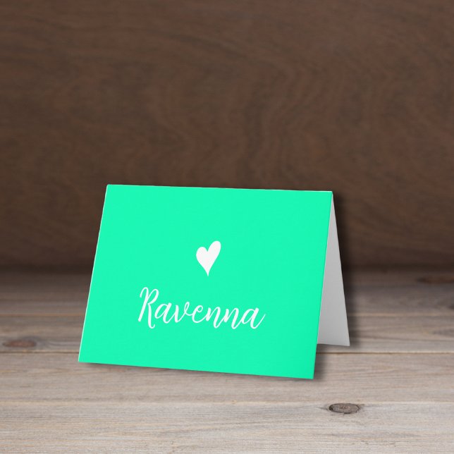 Cartão De Notas White Heart and Handwritten Name Seafoam Green (Criador carregado)