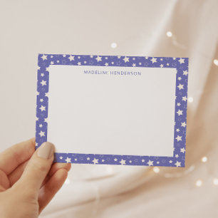 Cartão De Notas White Stars Periódicos Monograma Azul