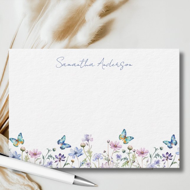 Cartão De Notas Wildflower Butterfly Personalized Flat Note Card (Criador carregado)
