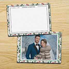 Cartão De Notas Winter Wedding Berries Sage Photo Thank You Card