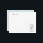 Cartão De Notas Winter Wonderland Cute Snowman e Snowflake<br><div class="desc">🎄 Um boneco de neve e flocos de neve girando puseram a cena para uma comemoração mágica de aniversário.</div>