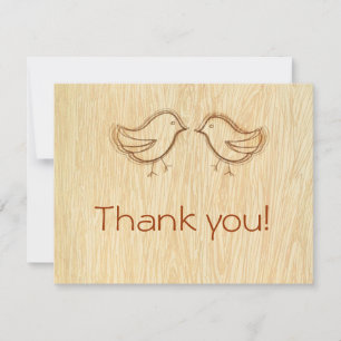 Cartão De Notas Woodgrain with Love Birds Sketch Obrigado Nota