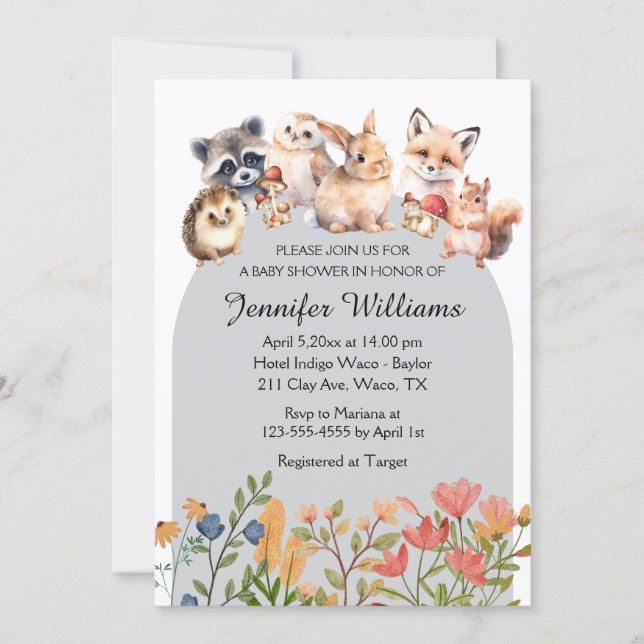 Cartão De Notas woodland animals arch baby shower invitation (Frente)