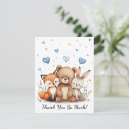Cartão De Notas Woodland Animals Bear Fox Bunny Kids Pastel Blue