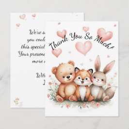 Cartão De Notas Woodland Animals Bear Fox Bunny Kids Pastel Pink