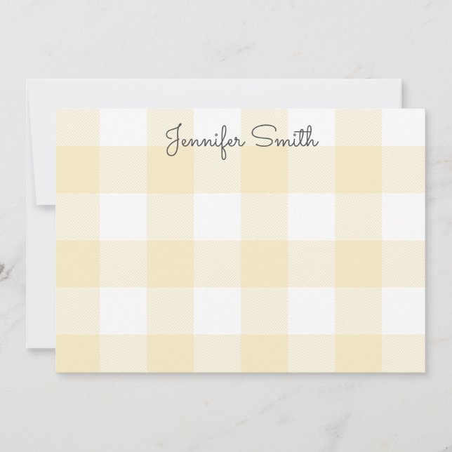 Cartão De Notas Xadrez amarelo limão pastel e branco (Frente)