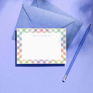 Cartão De Notas Xadrez arco-íris, doce pastel personalizado de cri