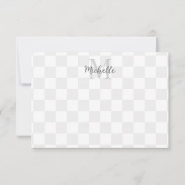 Cartão De Notas Xadrez Branco e Cinza Personalizado Elegante