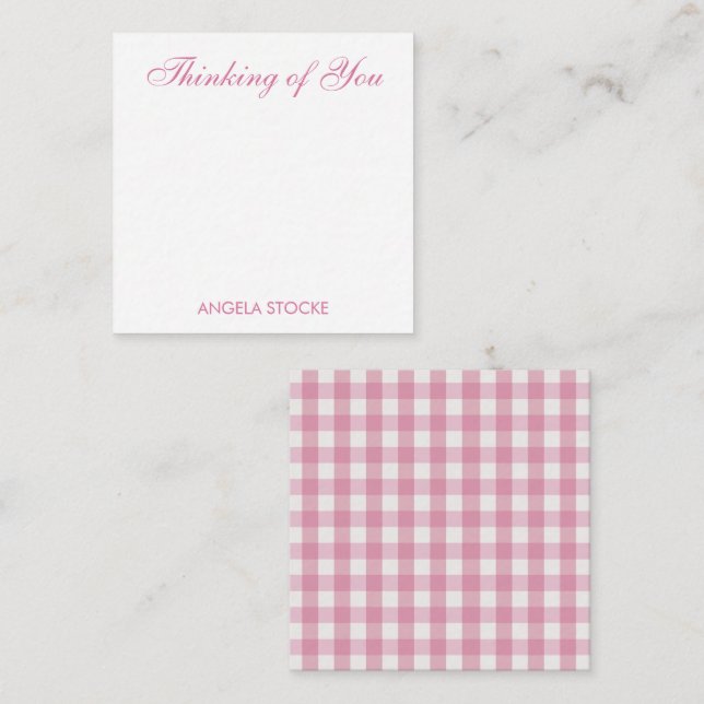 Cartão De Notas Xadrez Branco Rosa Personalizado (Frente/Verso)