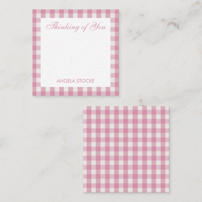 Cartão De Notas Xadrez Branco Rosa Personalizado (Frente/Verso)