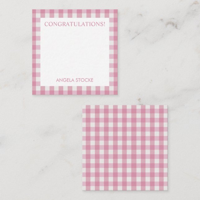 Cartão De Notas Xadrez Branco Rosa Personalizado (Frente/Verso)
