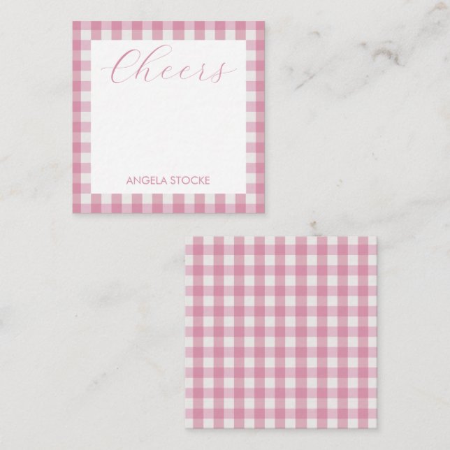Cartão De Notas Xadrez Branco Rosa Personalizado (Frente/Verso)