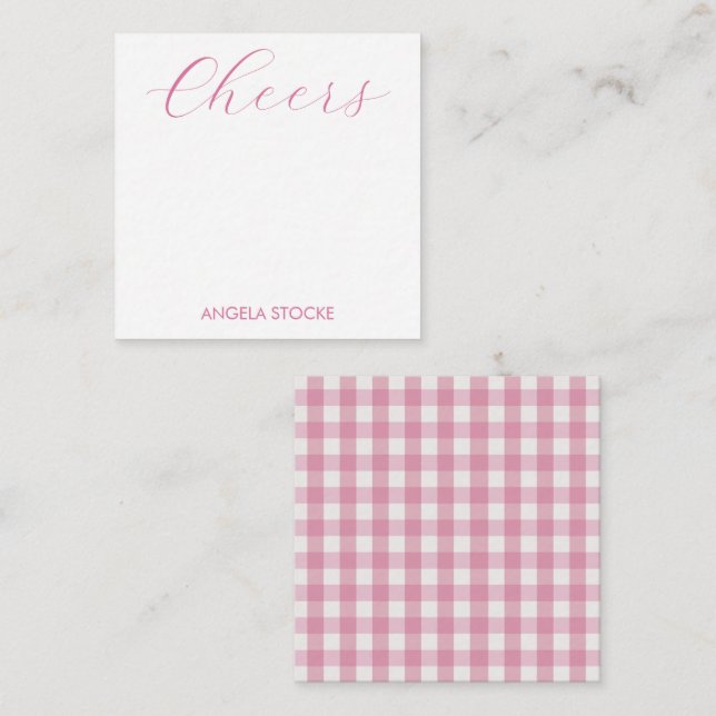 Cartão De Notas Xadrez Branco Rosa Personalizado (Frente/Verso)