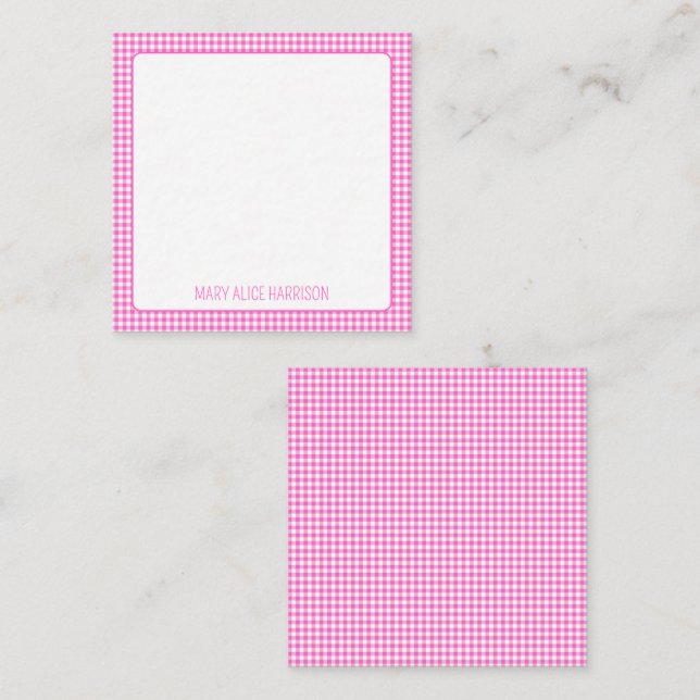 Cartão De Notas Xadrez de Gingham, rosa e branco, personalizada (Frente/Verso)