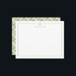 Cartão De Notas Xadrez de Monograma da Família Formal Verde<br><div class="desc">Dê uma olhada profissionalmente com nossos cartões planos personalizados de papelaria formal e elegantes que apresentam seu monograma e seu nome sob a fonte Sans Serif, aliados a uma elegante fonte de rosto aberto, no cartão inverso um fundo de xadrez chic inspirado na fazenda, em verde e branco. As cores...</div>