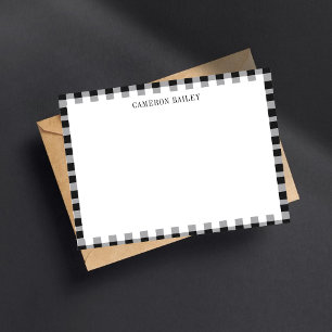Cartão De Notas Xadrez Escocês Buffalo Preto e Branco Nome