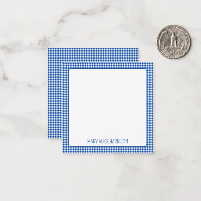 Cartão De Notas Xadrez Ginga Azul e Branco com Monograma (Frente/Verso In Situ)