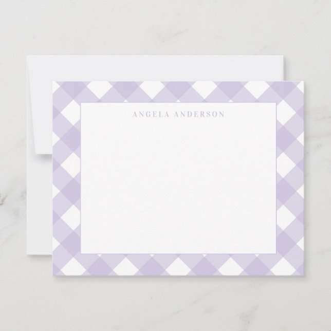 Cartão De Notas Xadrez Moderno Pastel Violeta Roxo Gingham (Frente)