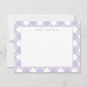 Cartão De Notas Xadrez Moderno Pastel Violeta Roxo Gingham