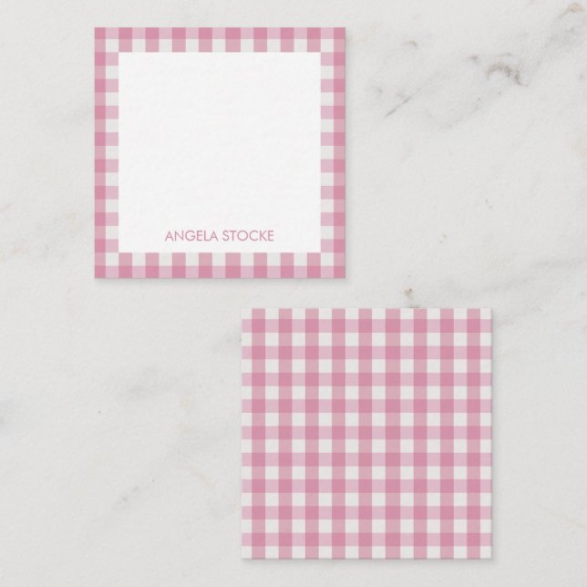 Cartão De Notas Xadrez Rosa Branco Personalizado (Frente/Verso)