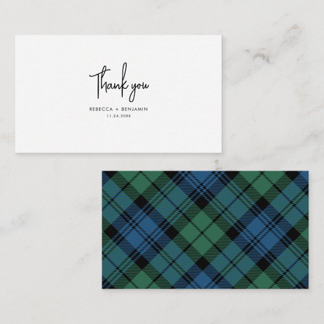 Cartão De Notas Xadrez Tartan Campbell Rustic Casamento Obrigado (Frente/Verso)