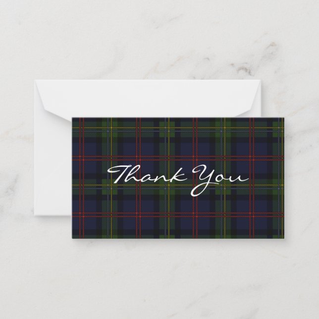 Cartão De Notas Xadrez Tartan Malcolm Script Agradecido (Frente)