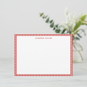 Cartão De Notas Xadrez Vermelho de Natal Nome Personalizado