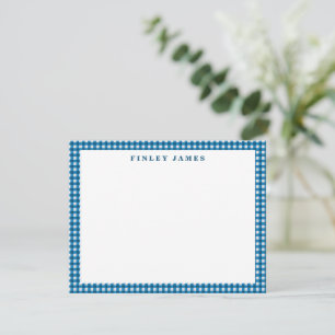 Cartão De Notas Xadrez Vintage Blue e White Gingham Personalizada 