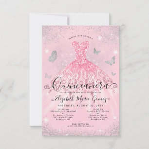 Cartão De Notas Xeque de Prata Rosa Cinza Glitter Quinceanera