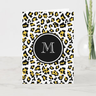 Cartão De Notas Yellow Black Leopard Animal Print with Monogram
