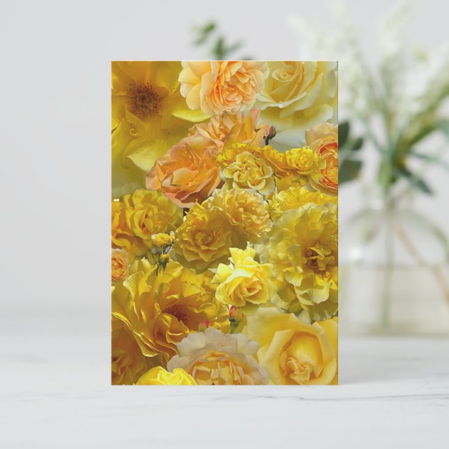 Cartão De Notas Yellow Rose Collage Flat Note Card (Em pé/Frente)