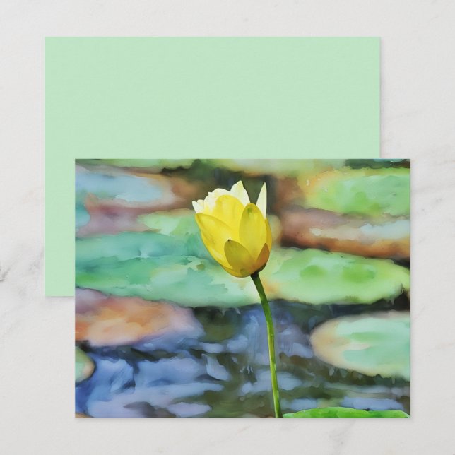 Cartão De Notas Yellow Water Lily Flower Art Note Card Set (Frente/Verso)